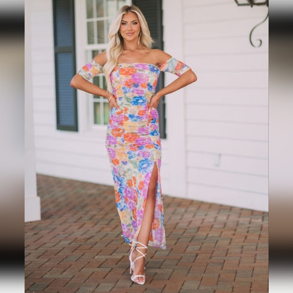 Floral mesh maxi dress